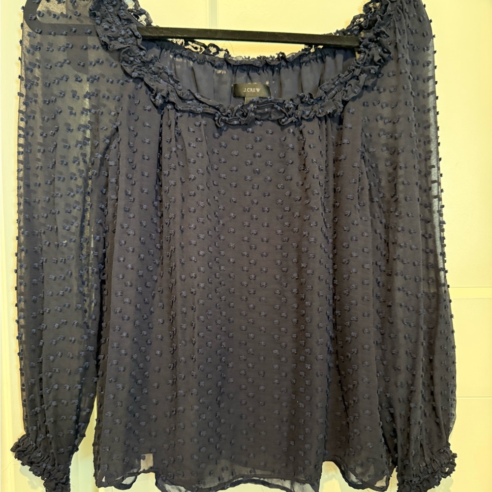 J. Crew Dark Blue Textured Blouse